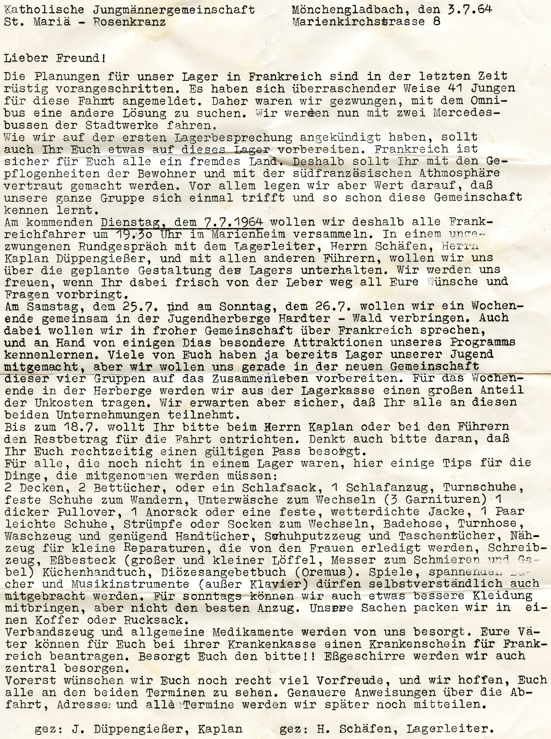 Brief wg Frankkreich 1964
